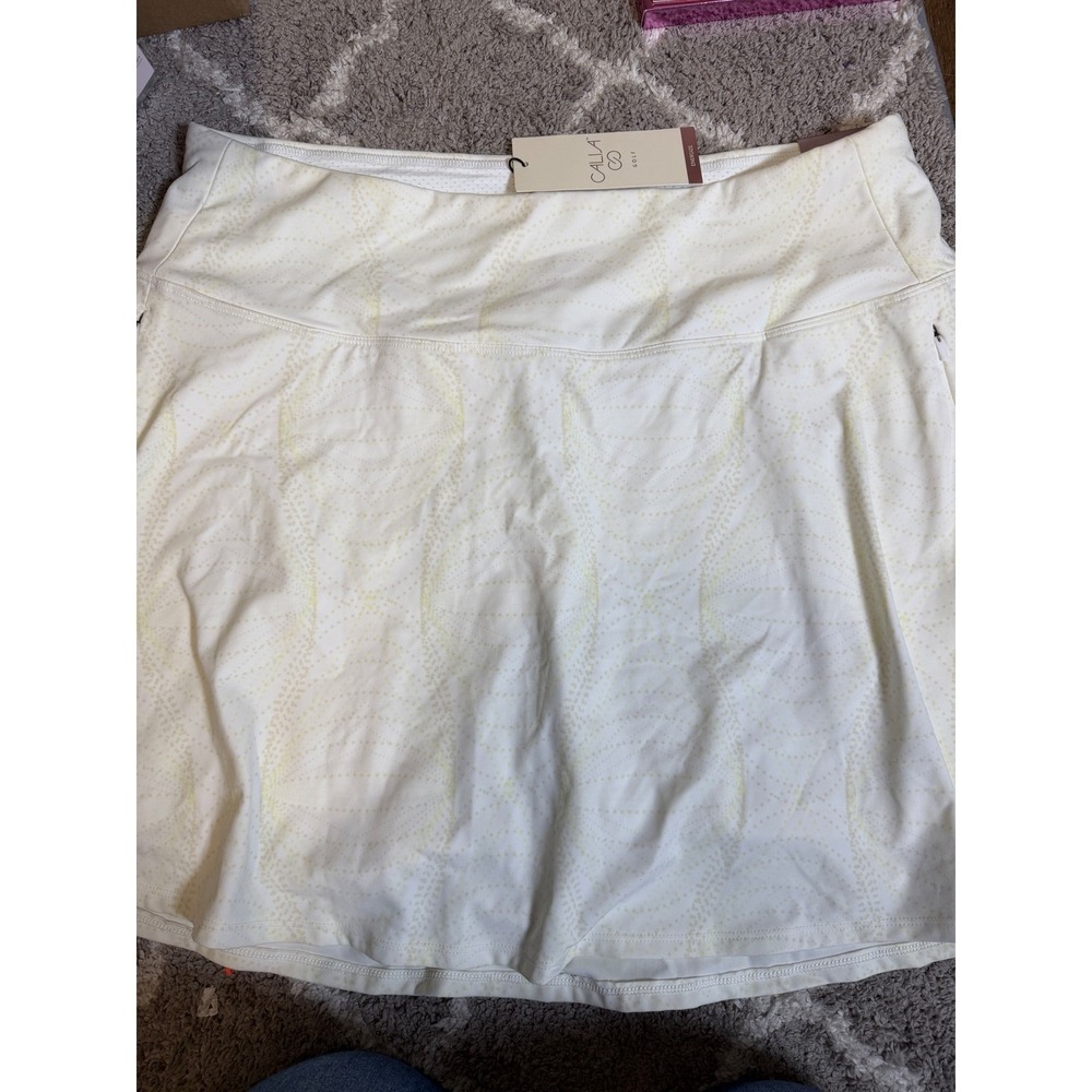 Calia Golf Eagle Skort White Yellow Dotted High Rise XXL 16 Inch Length NEW